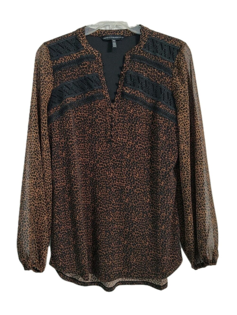 White House Black Market Brown and Black Leopard Long Sleeve Blouse  XS/XP EUC